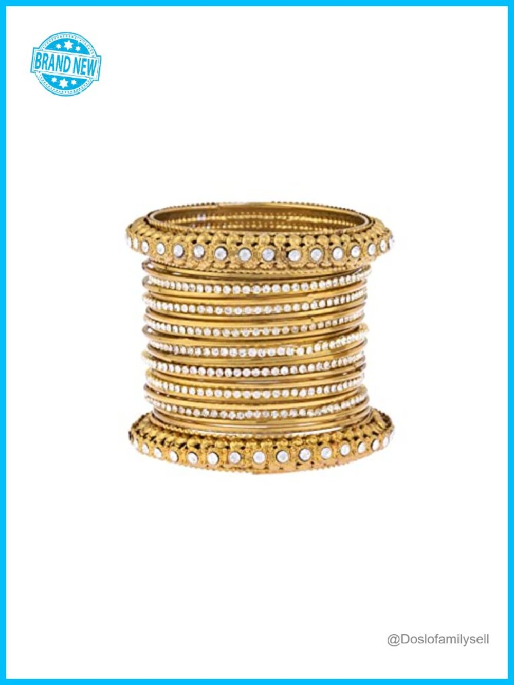 Oxidized Bangle Set with Rhinestone Crystal - 25 Pcs